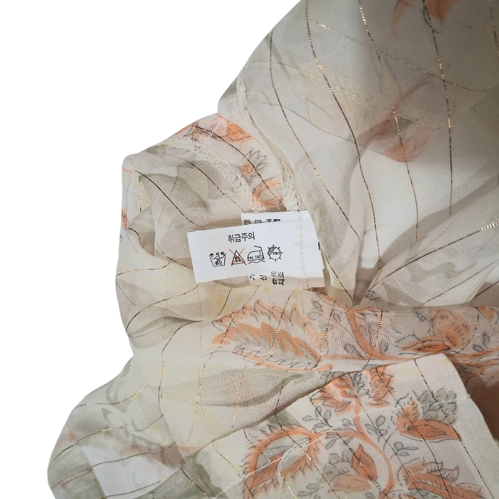 Vintage EUC Womens FINALE Sz. M Off-white/Orange Floral Long Sleeve Sheer Blouse - Picture 6 of 13